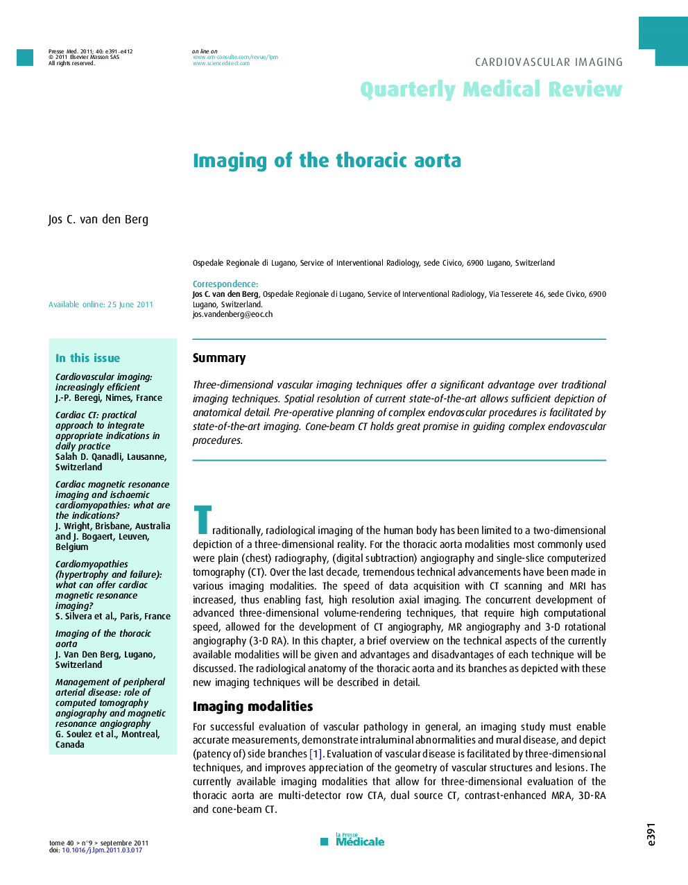 Imaging of the thoracic aorta