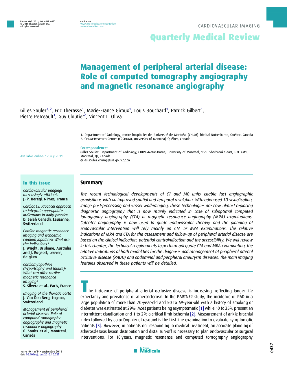 Management of peripheral arterial disease: Role of computed tomography angiography and magnetic resonance angiography