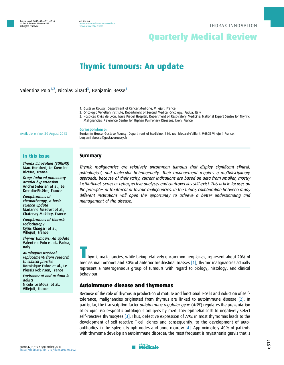 Thymic tumours: An update