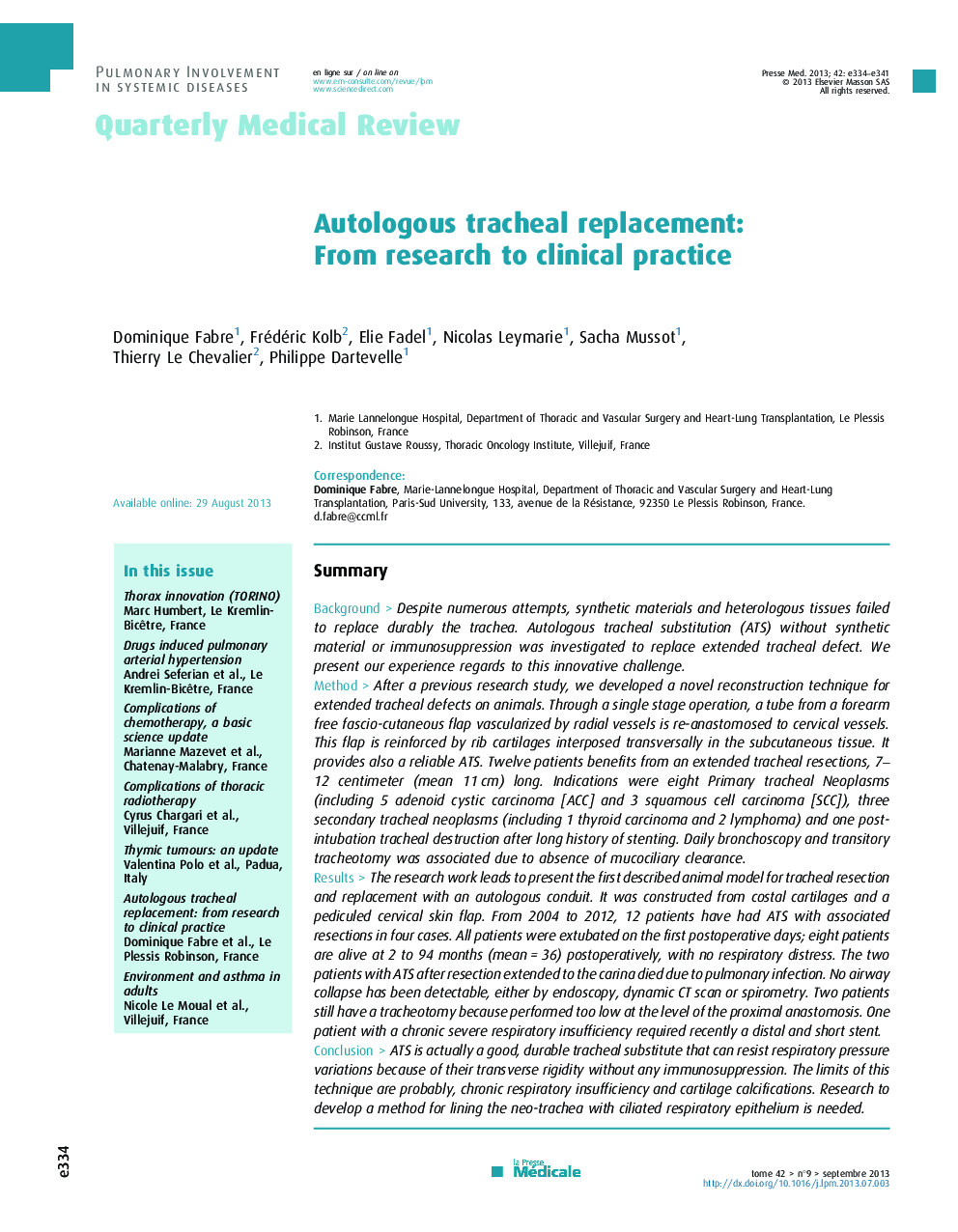 Autologous tracheal replacement: From research to clinical practice