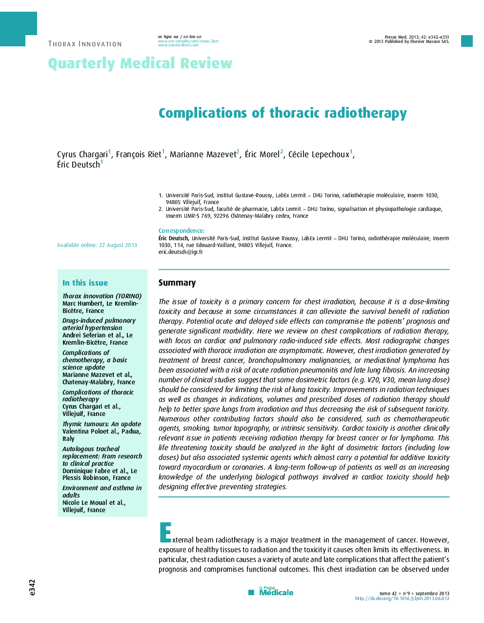 Complications of thoracic radiotherapy
