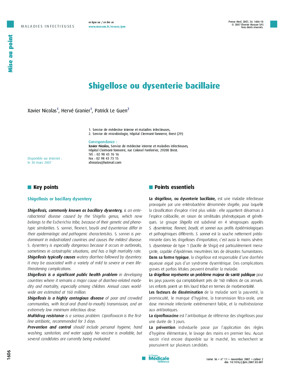 Shigellose ou dysenterie bacillaire
