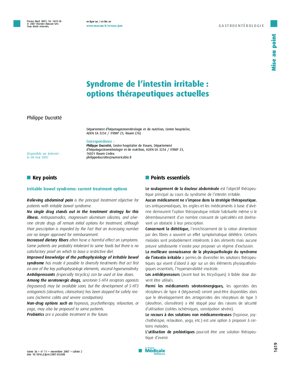 Syndrome de l'intestin irritable : options thérapeutiques actuelles