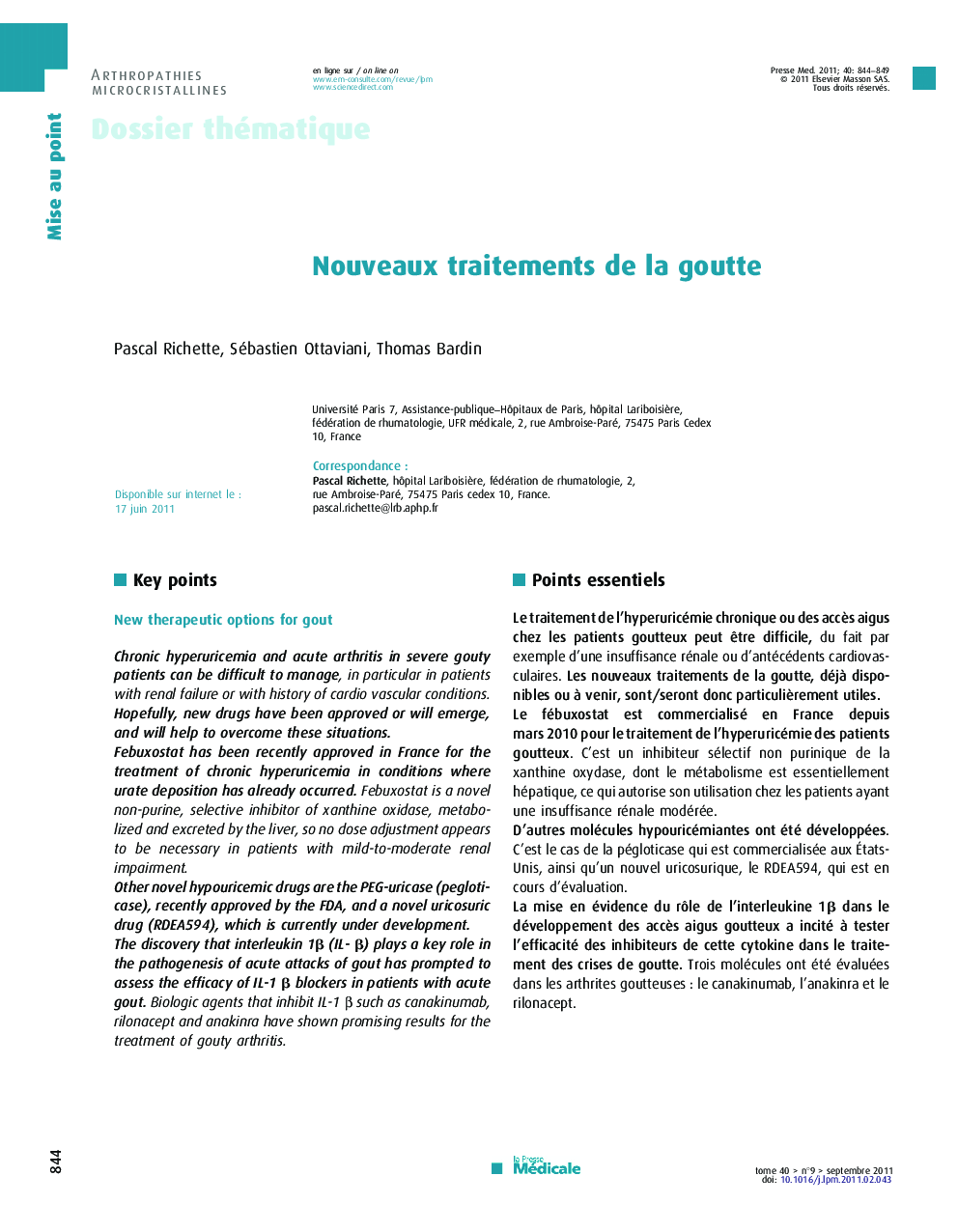 Nouveaux traitements de la goutte