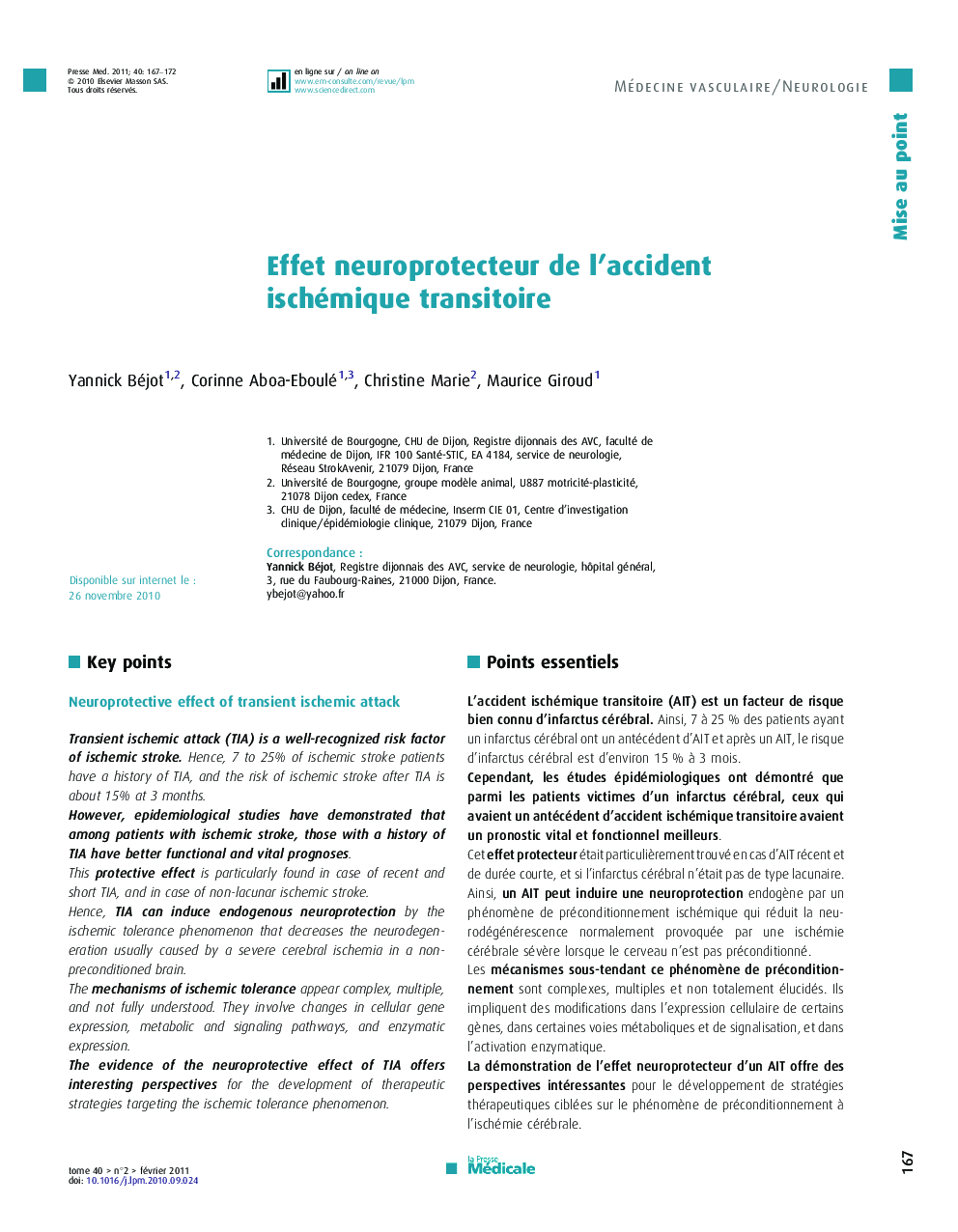 Effet neuroprotecteur de l’accident ischémique transitoire