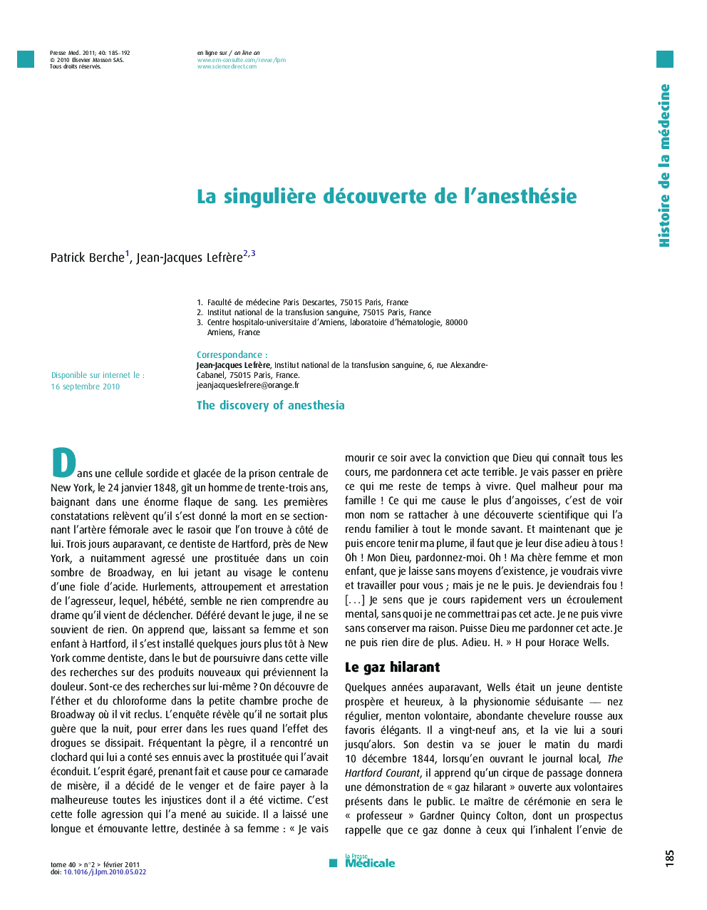 La singuliÃ¨re découverte de l'anesthésie