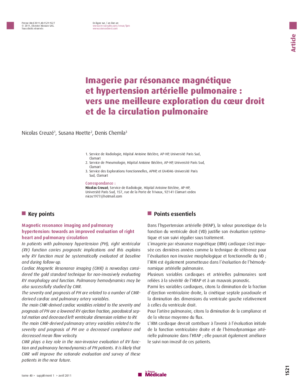 Imagerie par résonance magnétique et hypertension artérielle pulmonaire : vers une meilleure exploration du coeur droit et de la circulation pulmonaire
