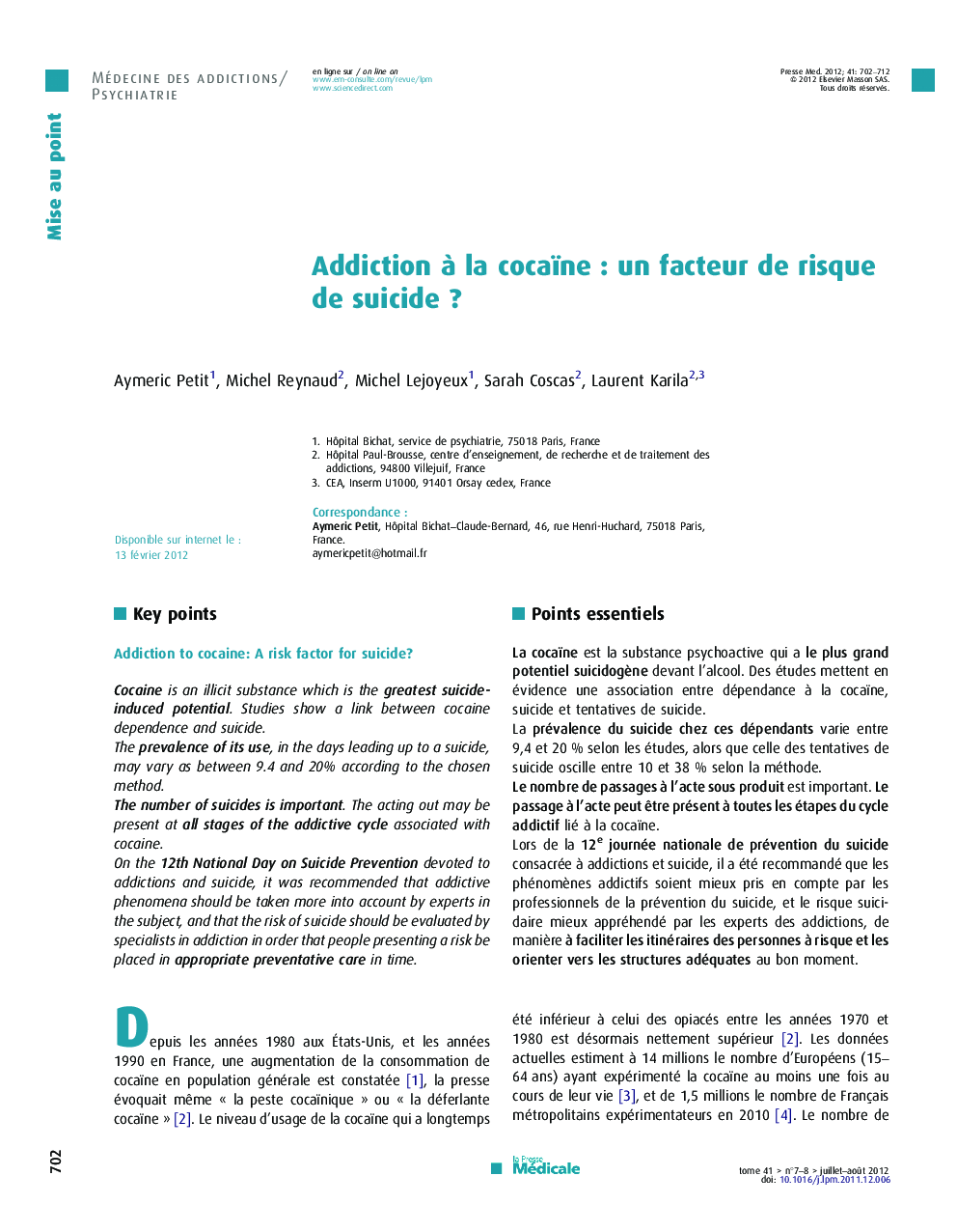 Addiction à la cocaïne : un facteur de risque de suicide ?
