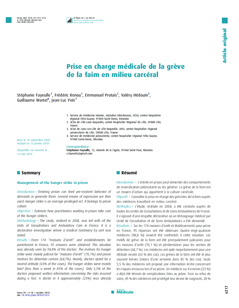 Prise en charge médicale de la grève de la faim en milieu carcéral