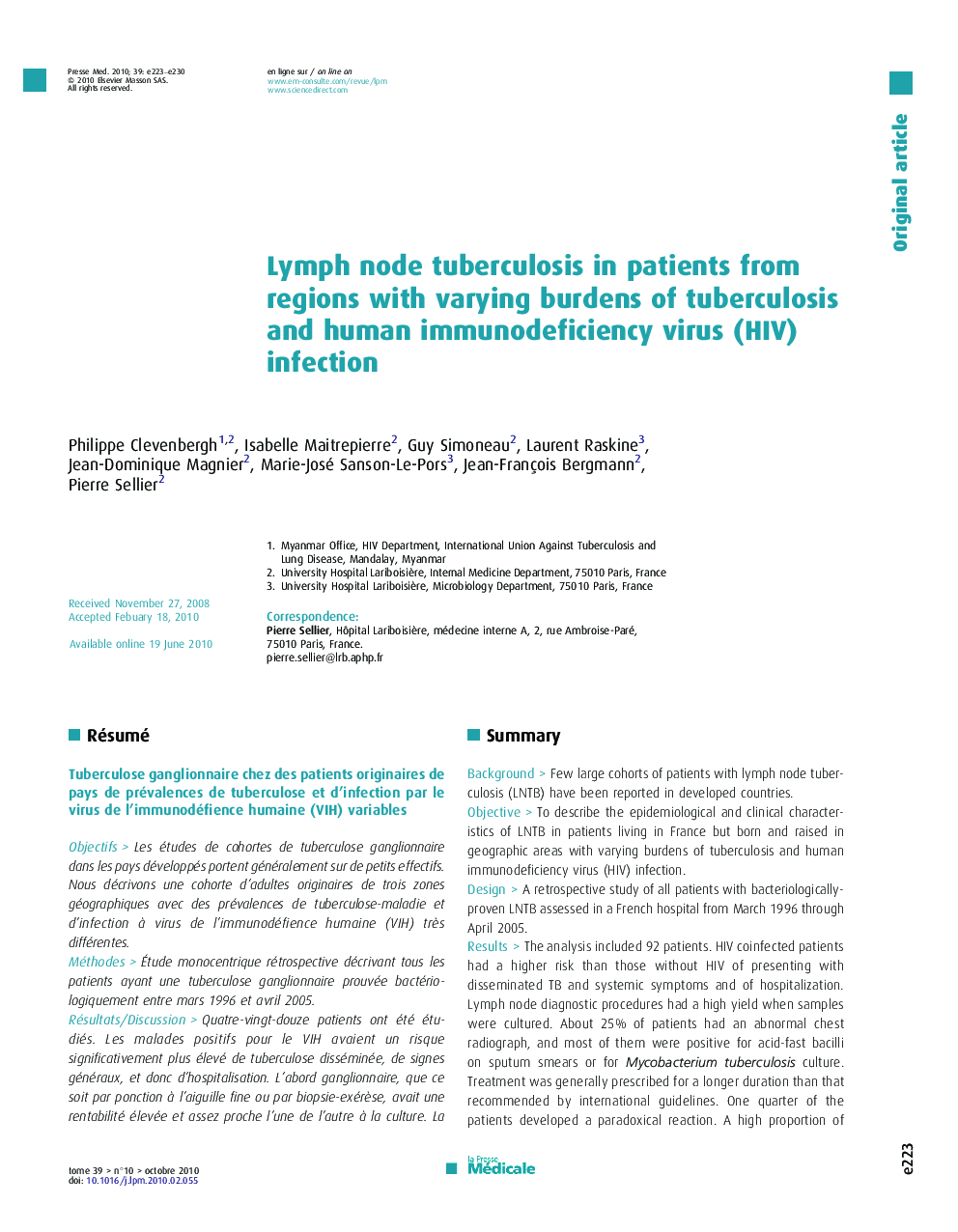 Lymph node tuberculosis in patients from regions with varying burdens of tuberculosis and human immunodeficiency virus (HIV) infection