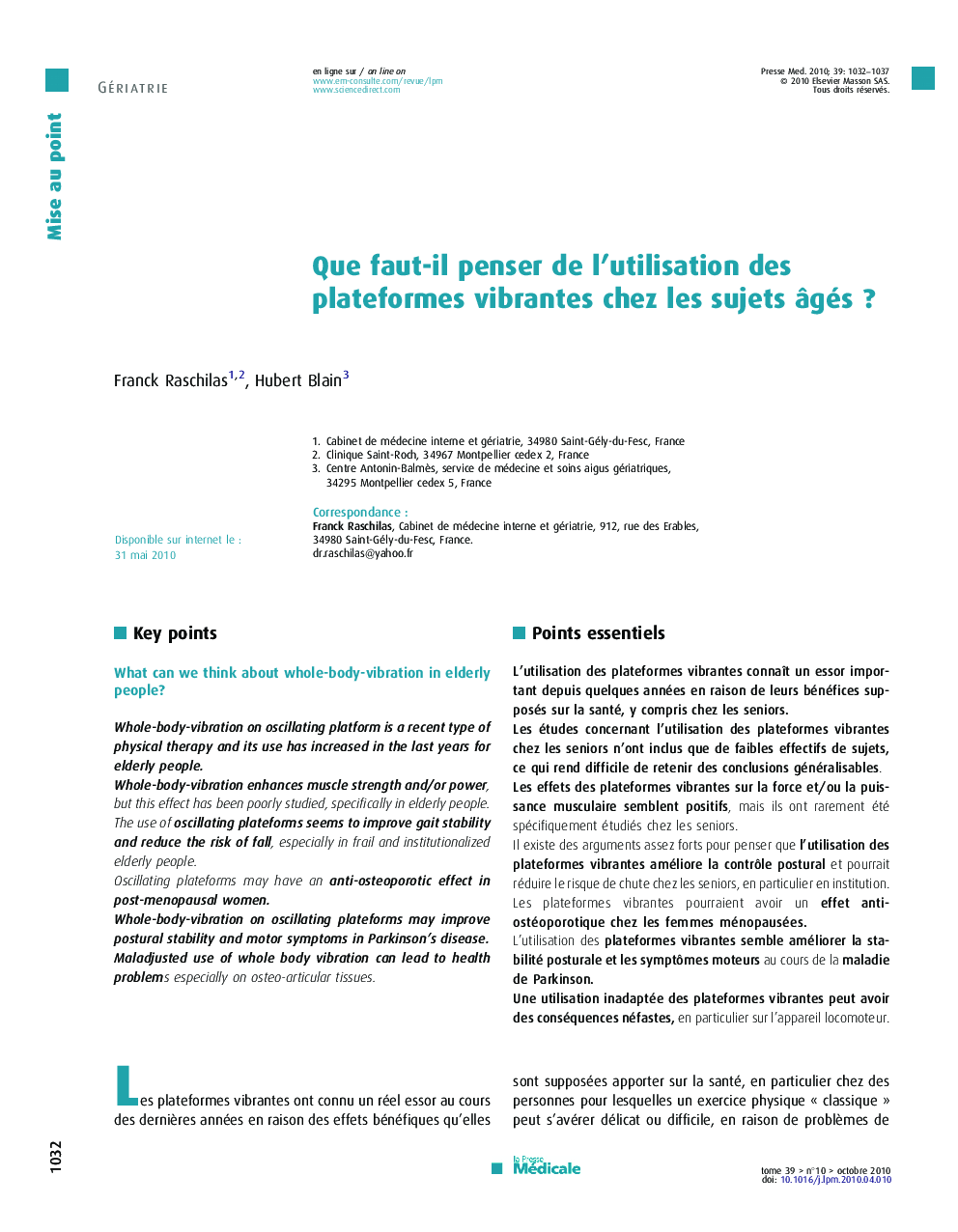 Que faut-il penser de l’utilisation des plateformes vibrantes chez les sujets âgés ?