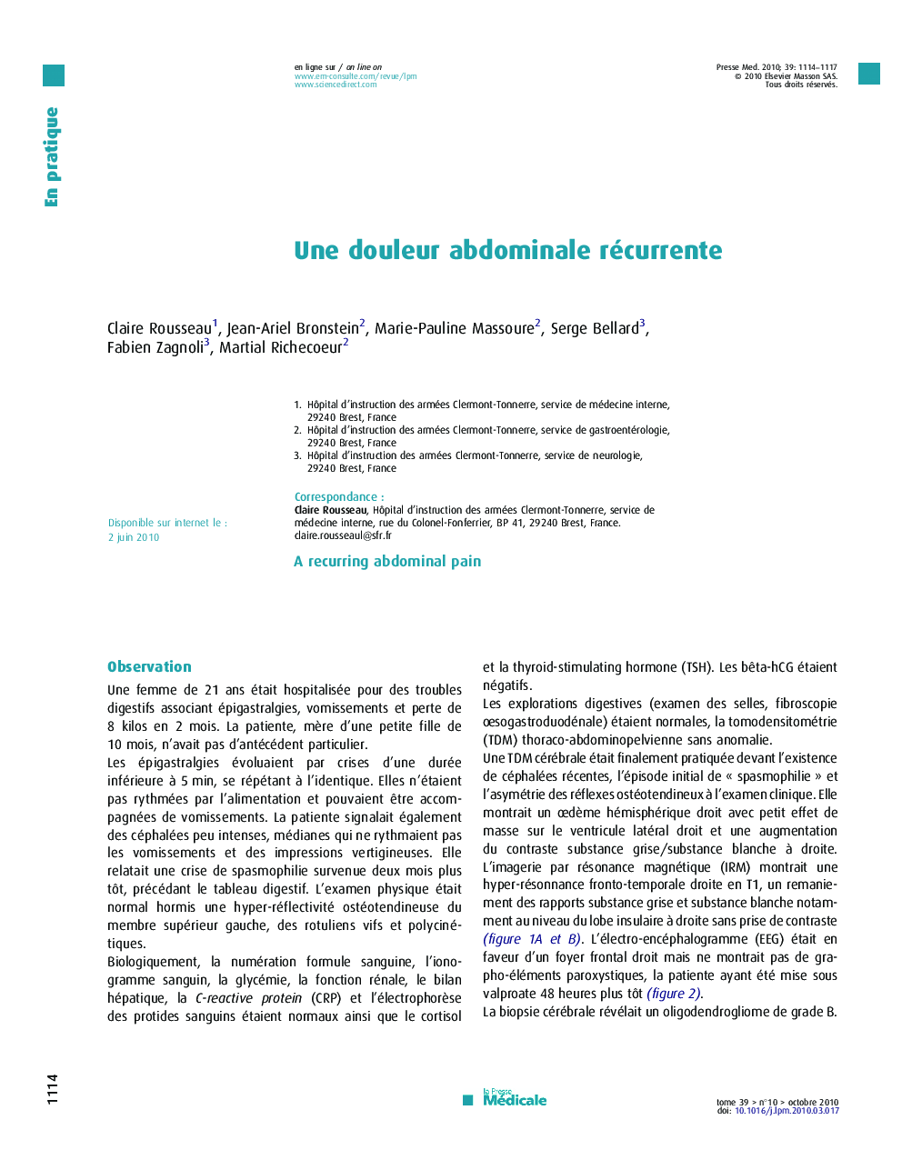 Une douleur abdominale récurrente