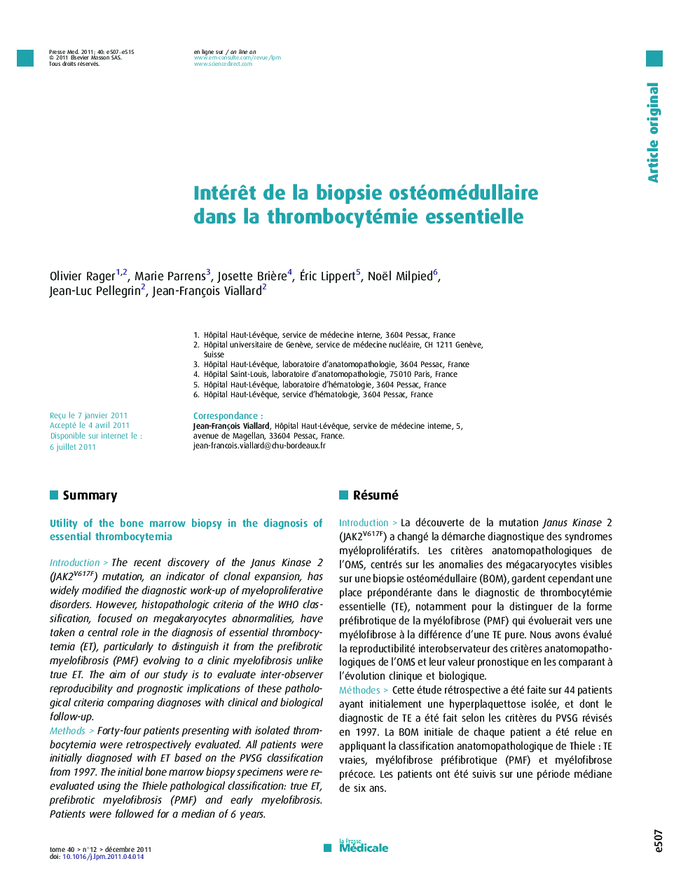 Intérêt de la biopsie ostéomédullaire dans la thrombocytémie essentielle