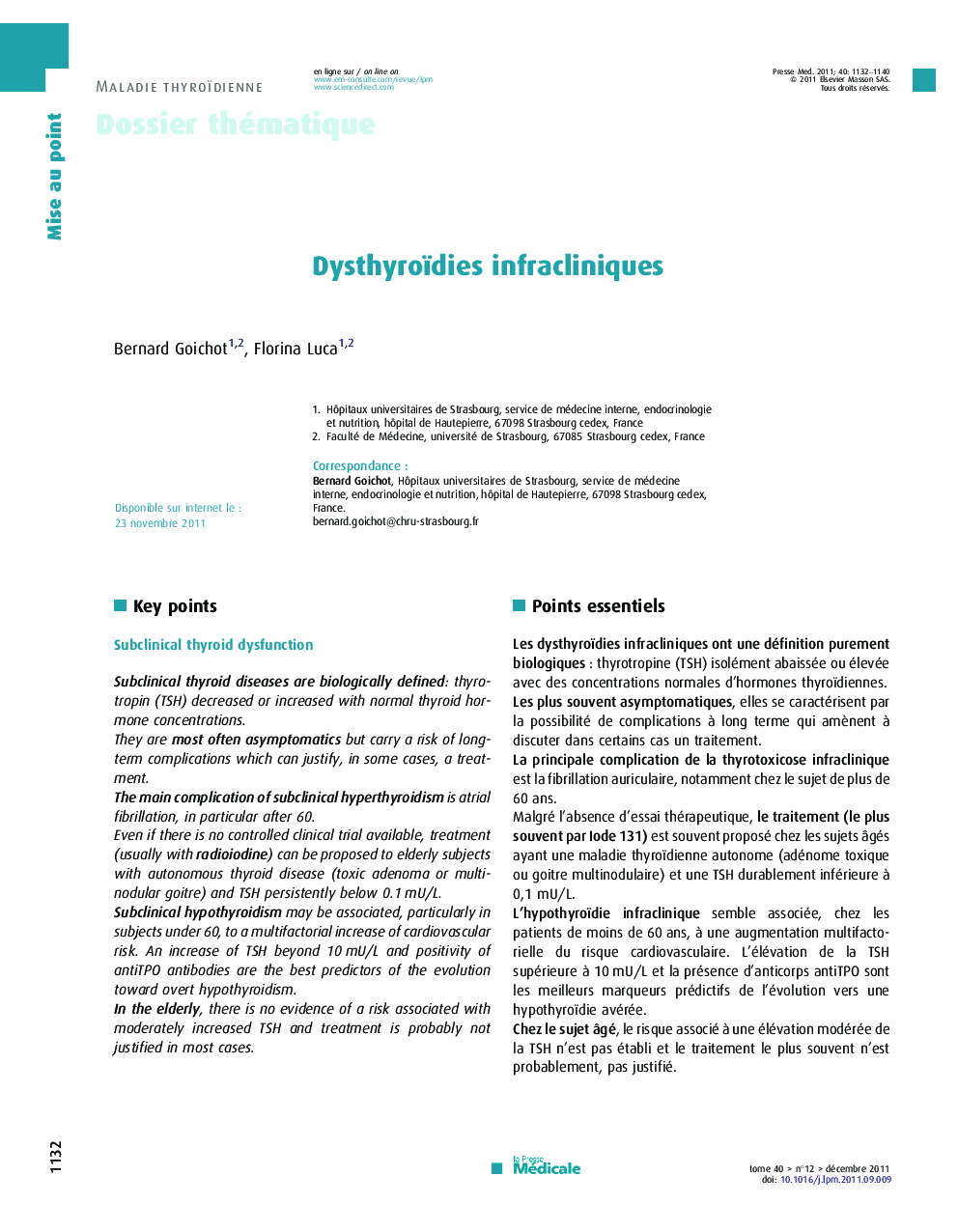 عکس صفحه اول مقاله: Dysthyroïdies infracliniques Dysthyroïdies infracliniques