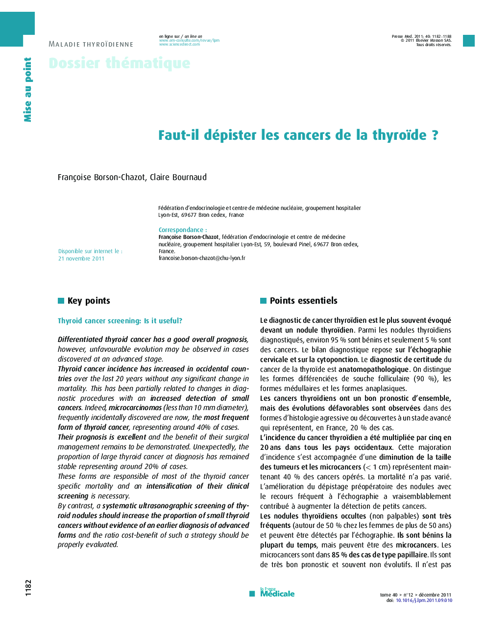 Faut-il dépister les cancers de la thyroïde ?