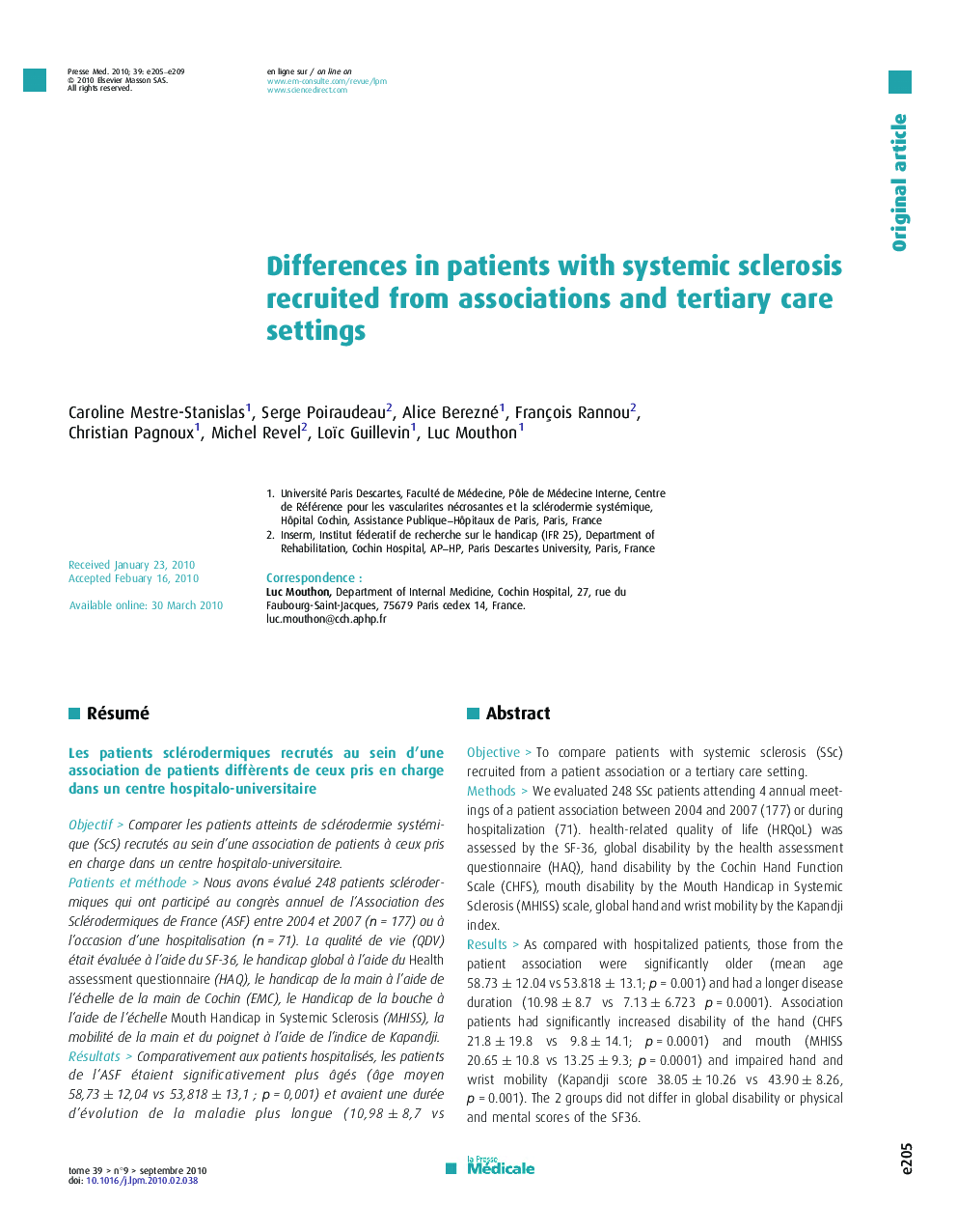 Differences in patients with systemic sclerosis recruited from associations and tertiary care settings
