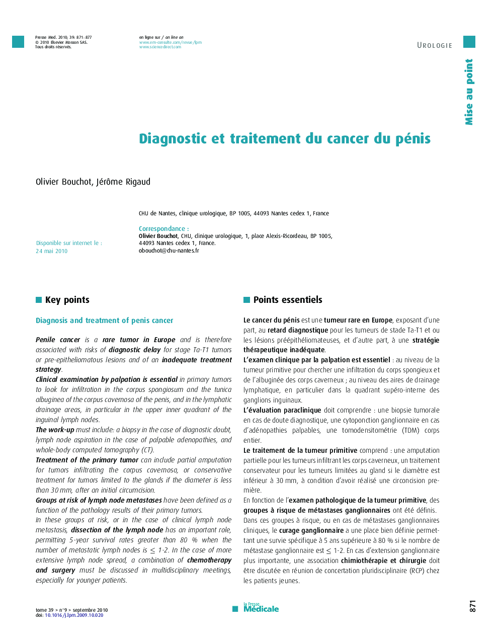 Diagnostic et traitement du cancer du pénis