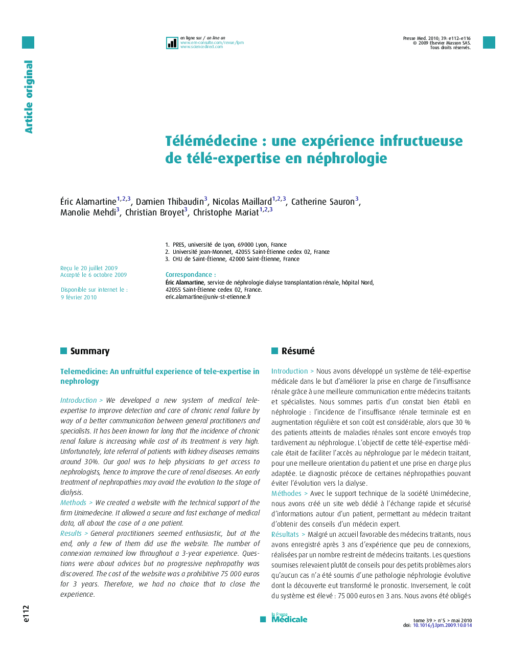 Télémédecine : une expérience infructueuse de télé-expertise en néphrologie
