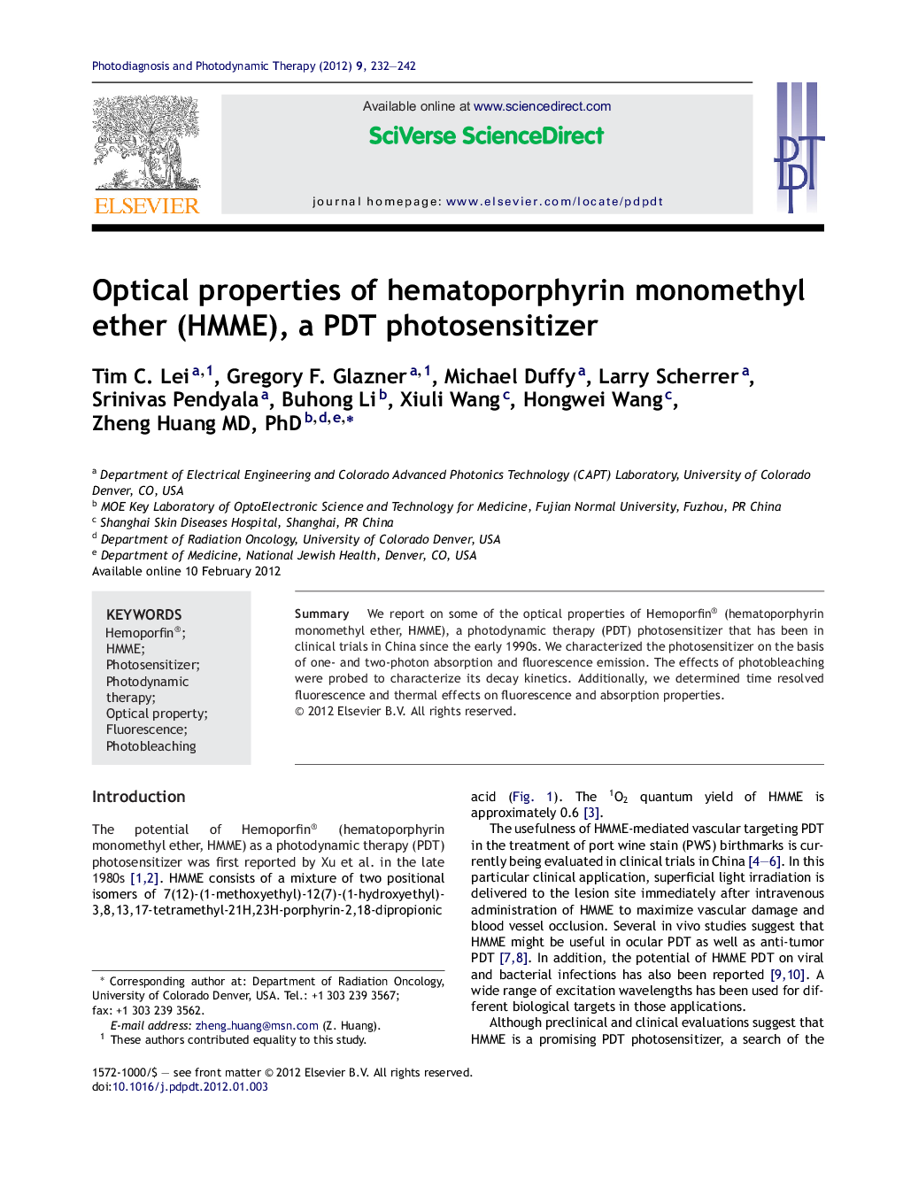 Optical properties of hematoporphyrin monomethyl ether (HMME), a PDT photosensitizer