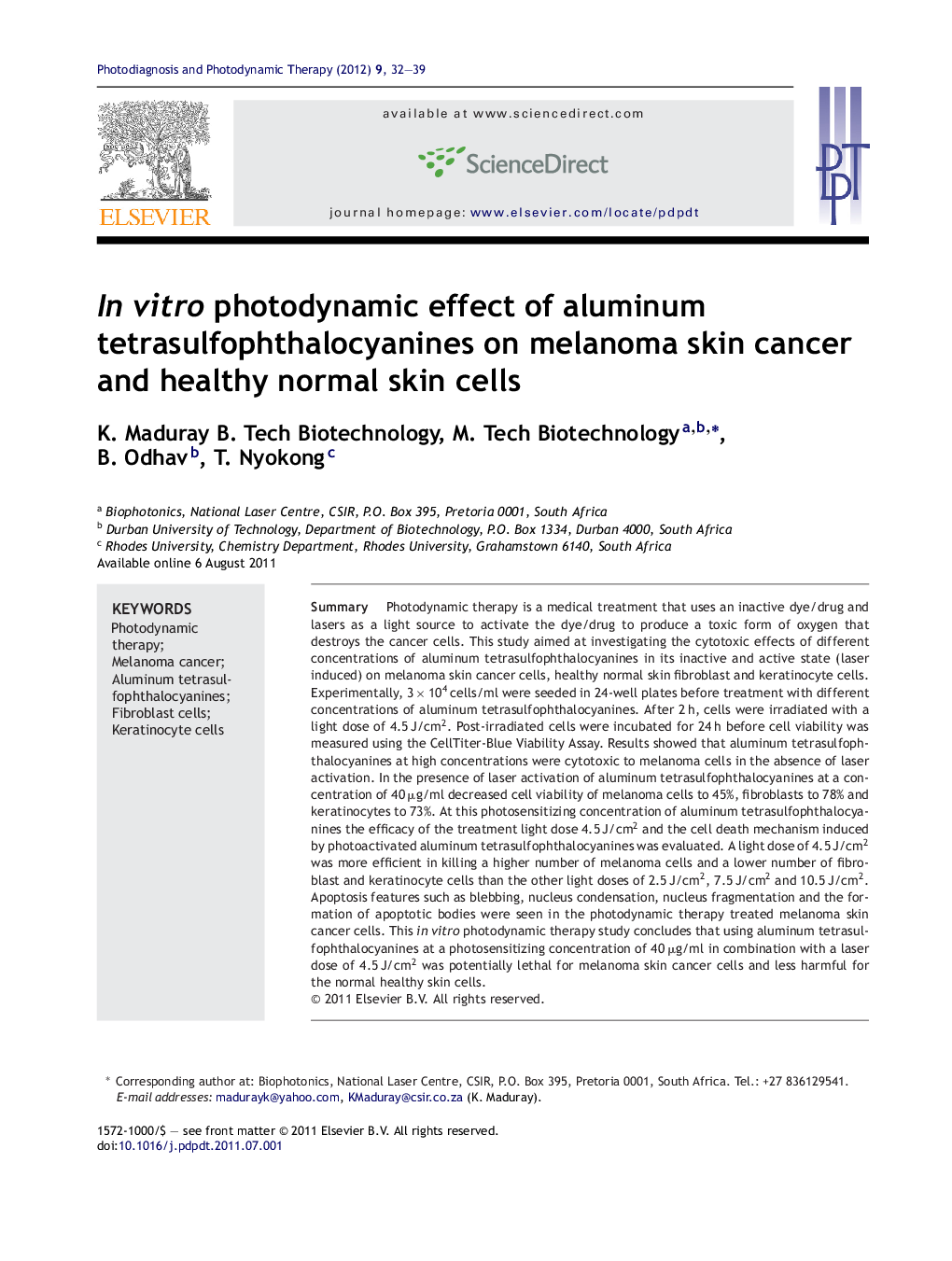 In vitro photodynamic effect of aluminum tetrasulfophthalocyanines on melanoma skin cancer and healthy normal skin cells