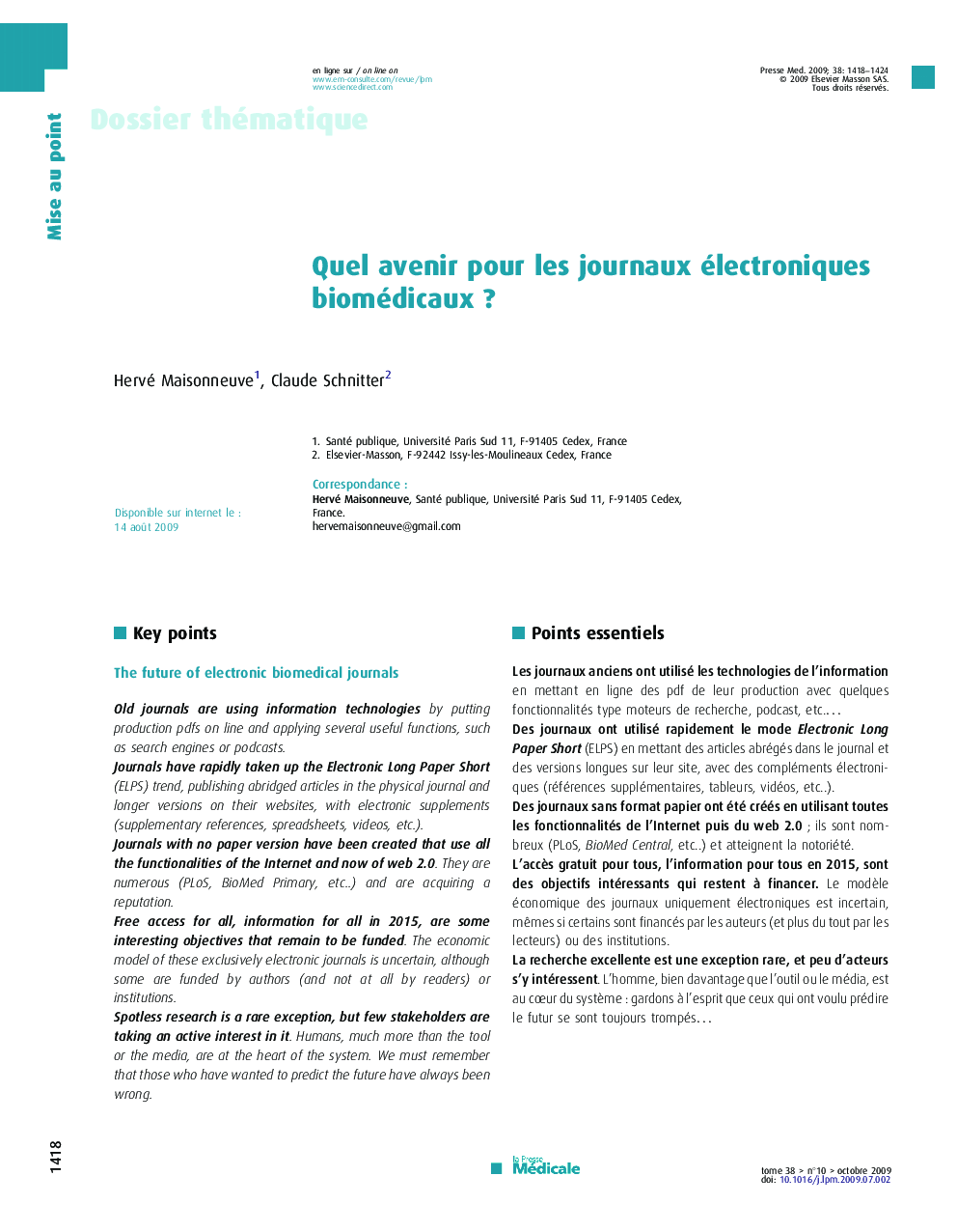 Quel avenir pour les journaux électroniques biomédicaux ?