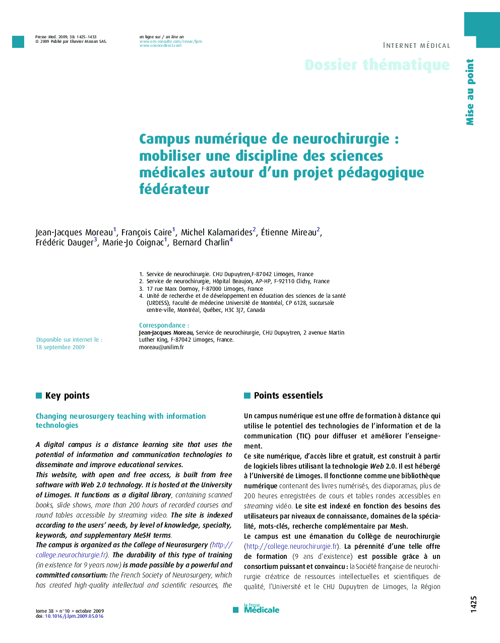 Campus numérique de neurochirurgie : mobiliser une discipline des sciences médicales autour d’un projet pédagogique fédérateur