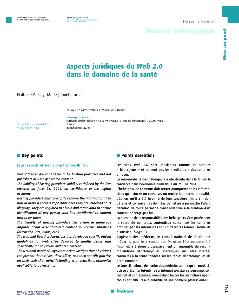 Aspects juridiques du WebÂ 2.0Â dans le domaine de la santé
