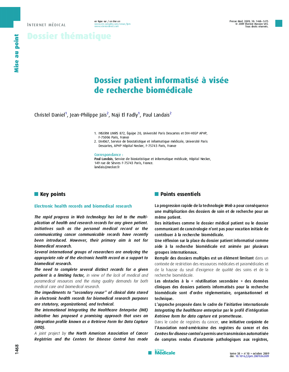 Dossier patient informatisé à visée de recherche biomédicale