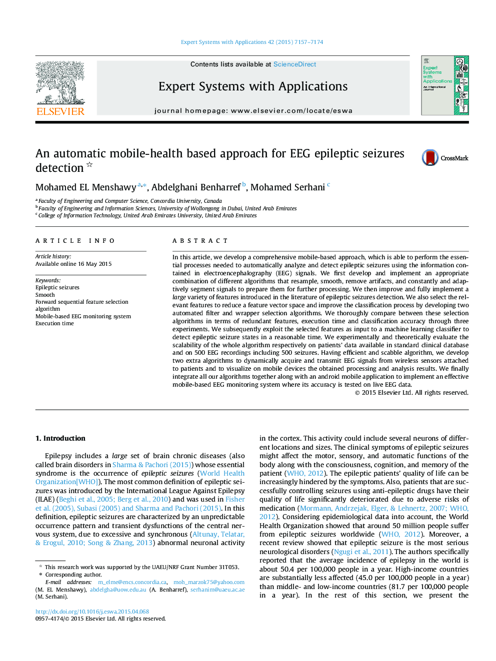 An automatic mobile-health based approach for EEG epileptic seizures detection 