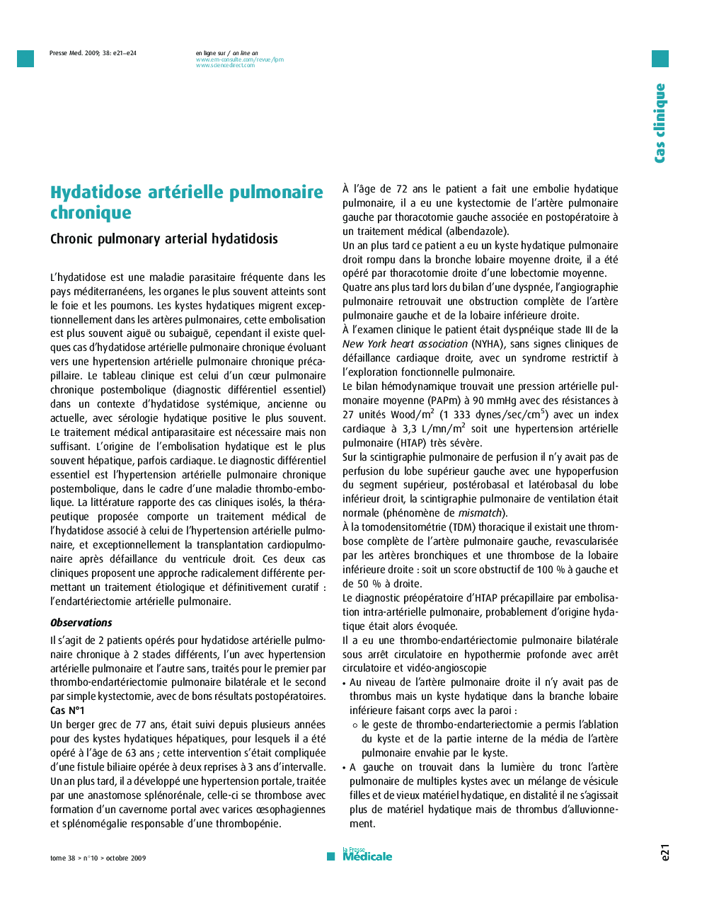 Hydatidose artérielle pulmonaire chronique