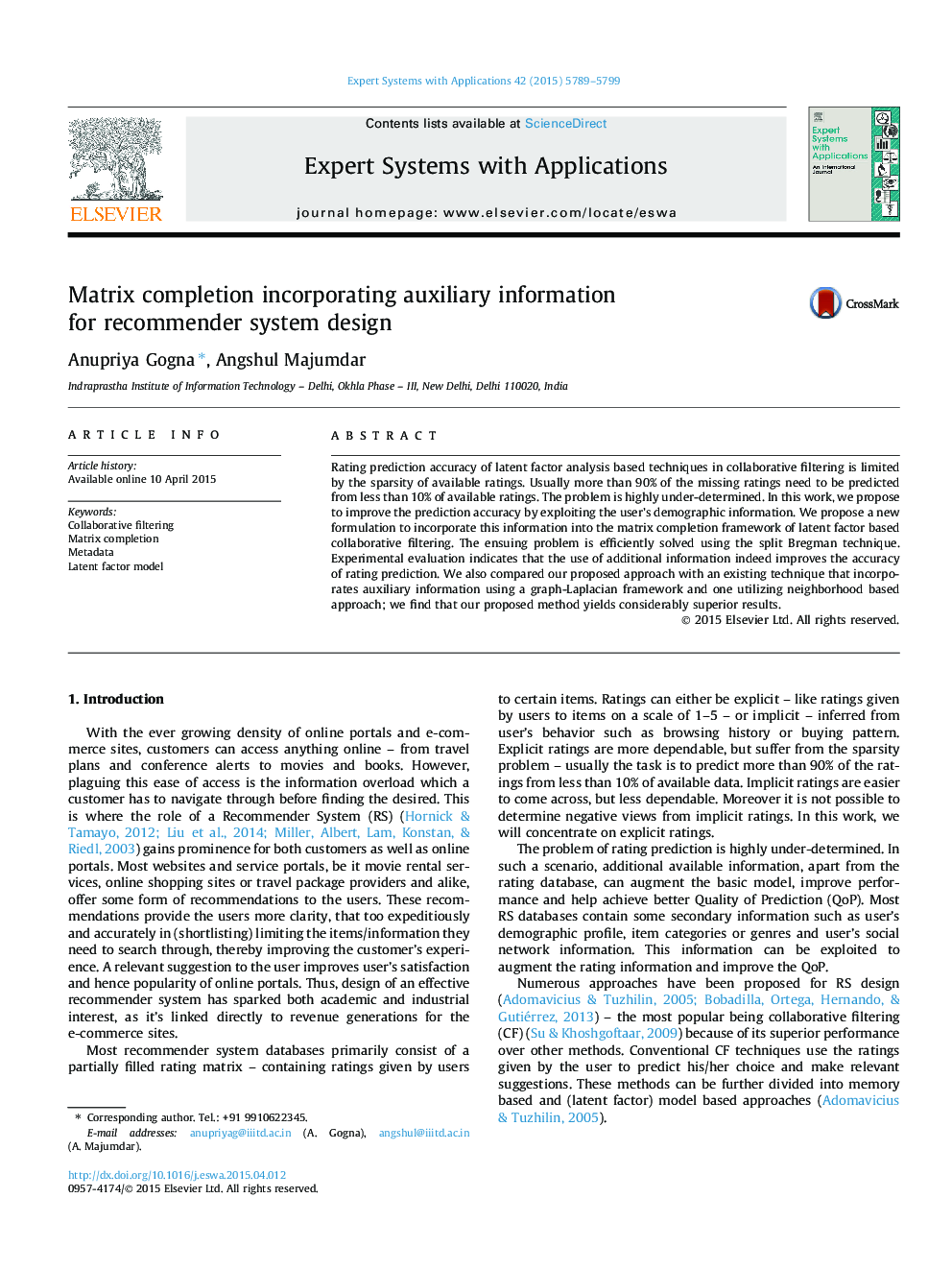 Matrix completion incorporating auxiliary information for recommender system design