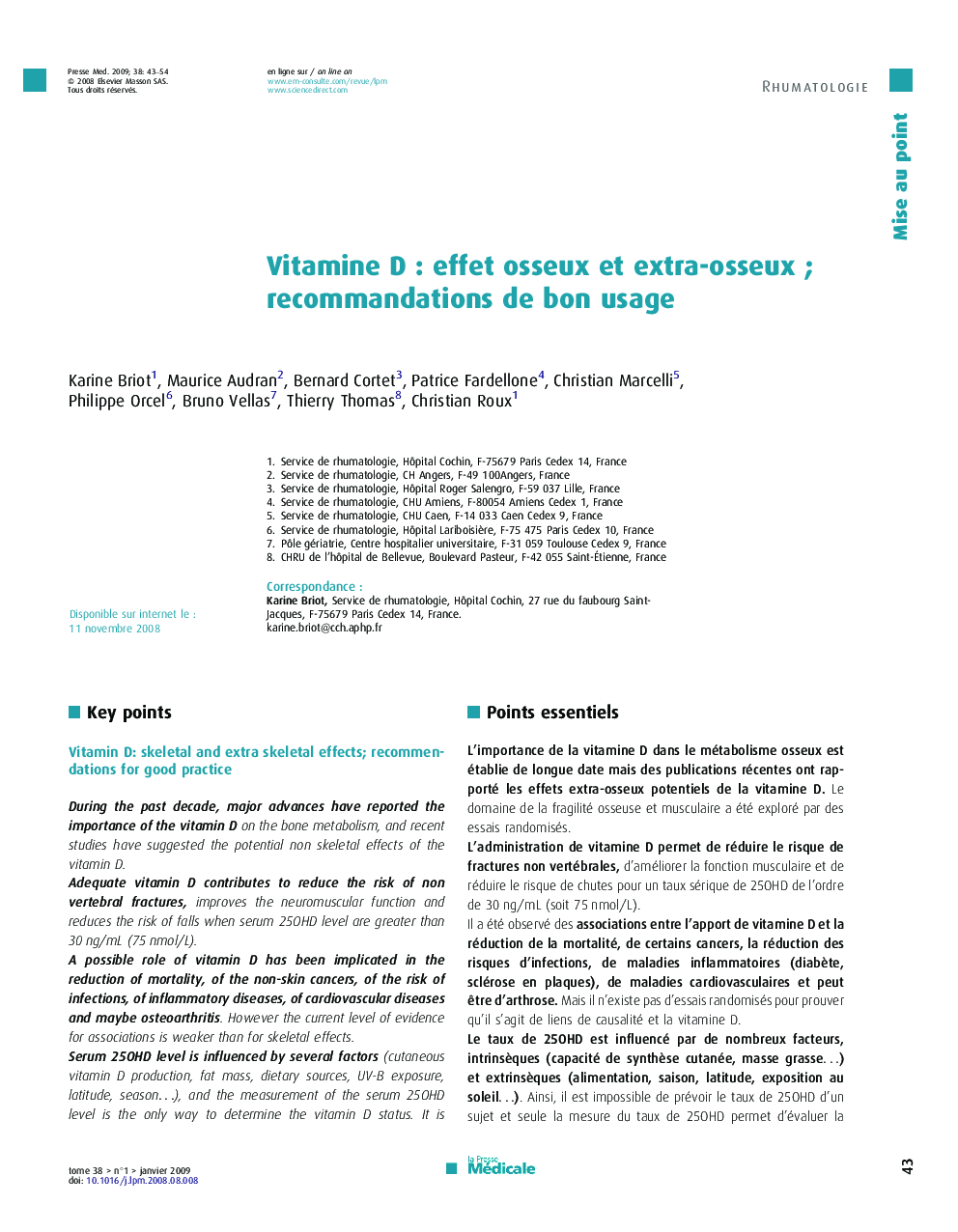 Vitamine D : effet osseux et extra-osseux ; recommandations de bon usage