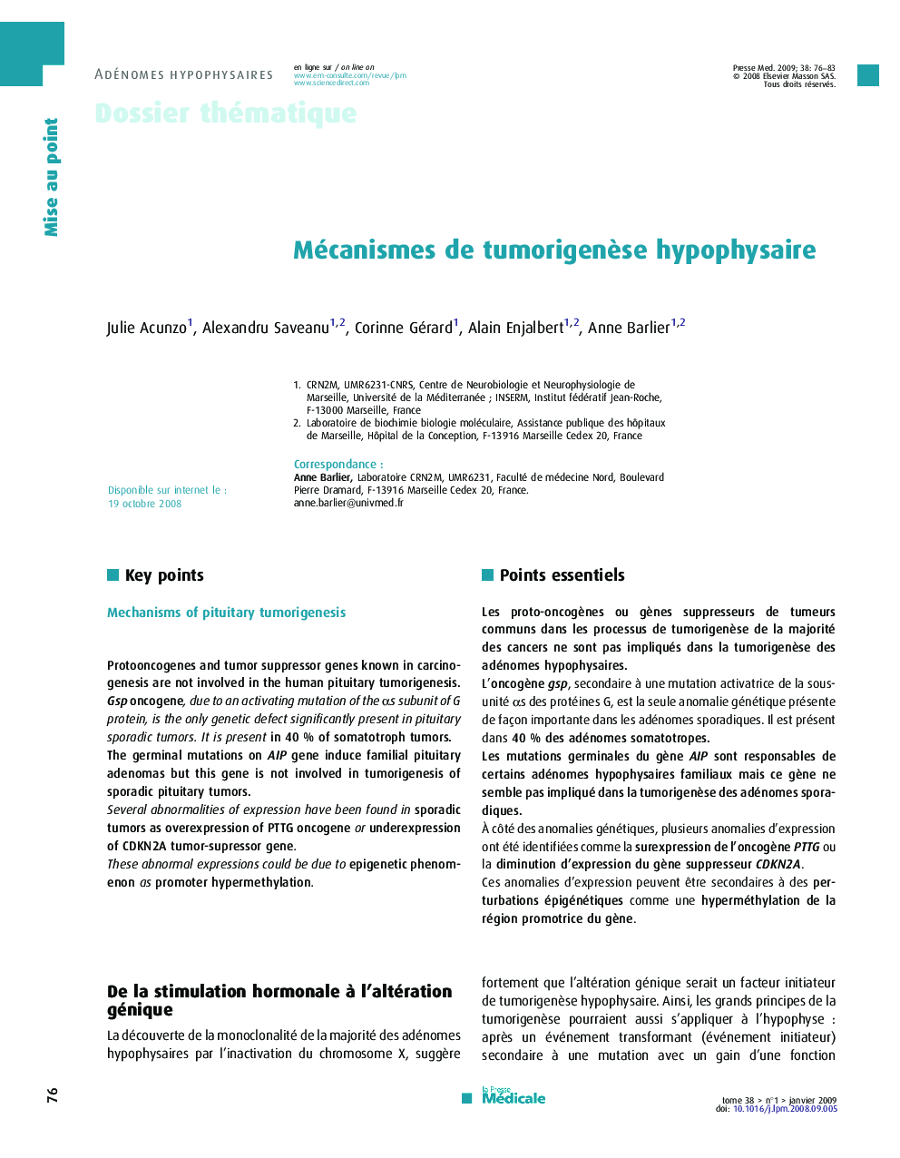 Mécanismes de tumorigenèse hypophysaire