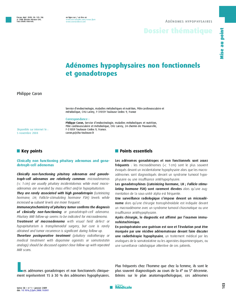 Adénomes hypophysaires non fonctionnels et gonadotropes