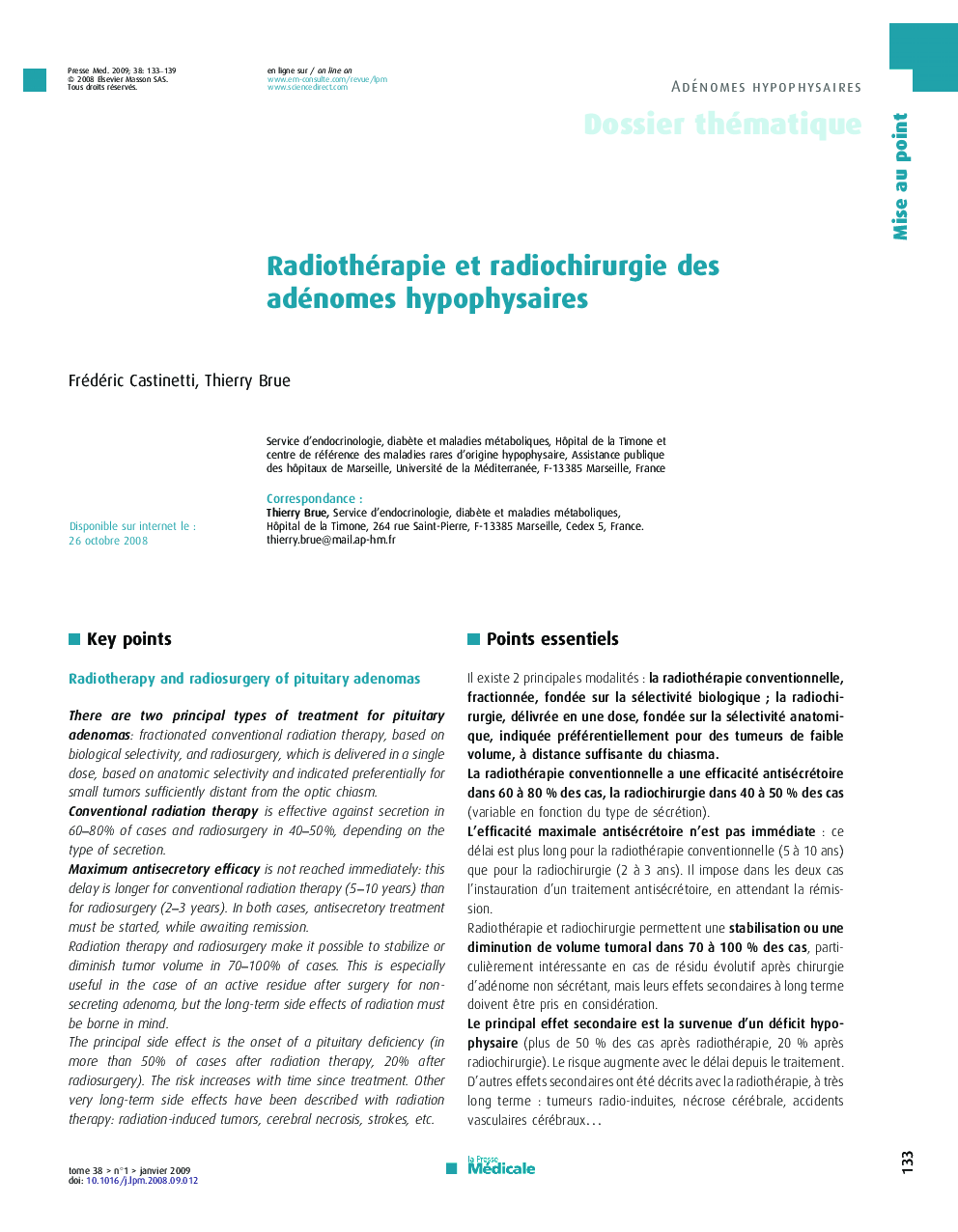Radiothérapie et radiochirurgie des adénomes hypophysaires