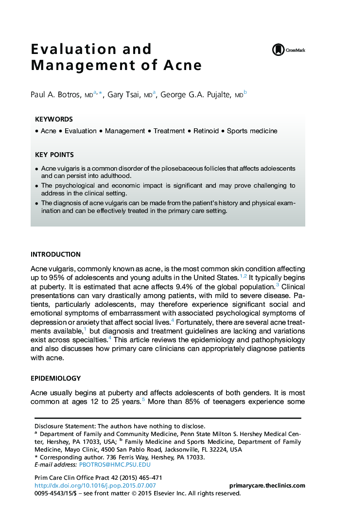 Evaluation and Management of Acne