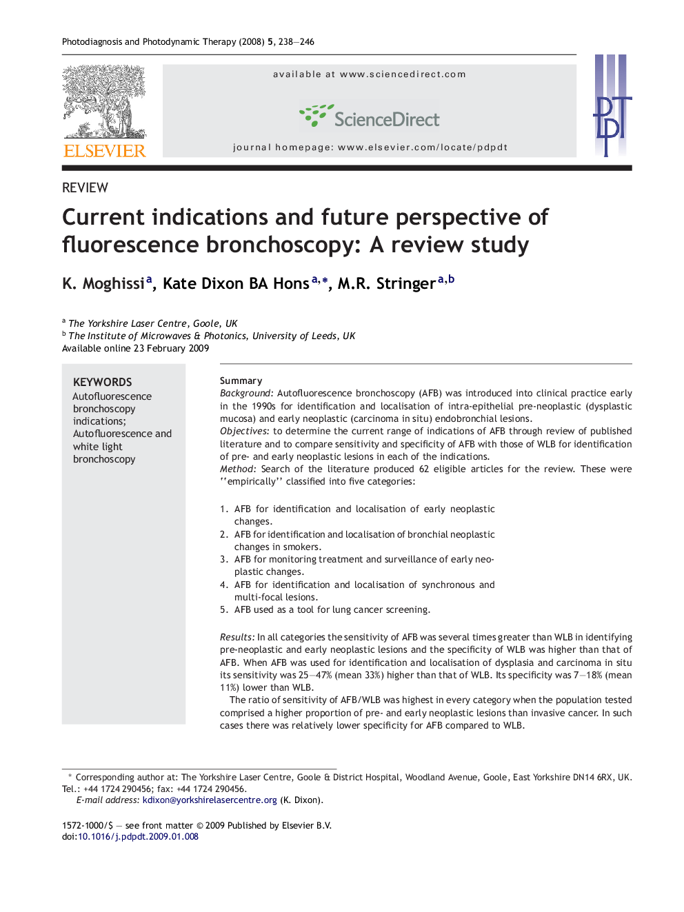 Current indications and future perspective of fluorescence bronchoscopy: A review study