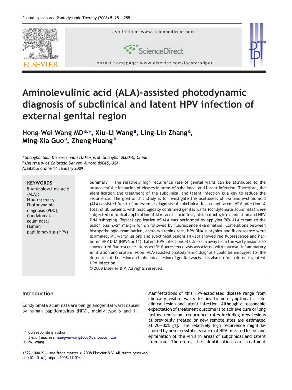 Aminolevulinic acid (ALA)-assisted photodynamic diagnosis of subclinical and latent HPV infection of external genital region