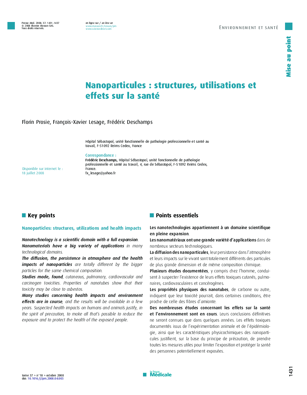 Nanoparticules : structures, utilisations et effets sur la santé