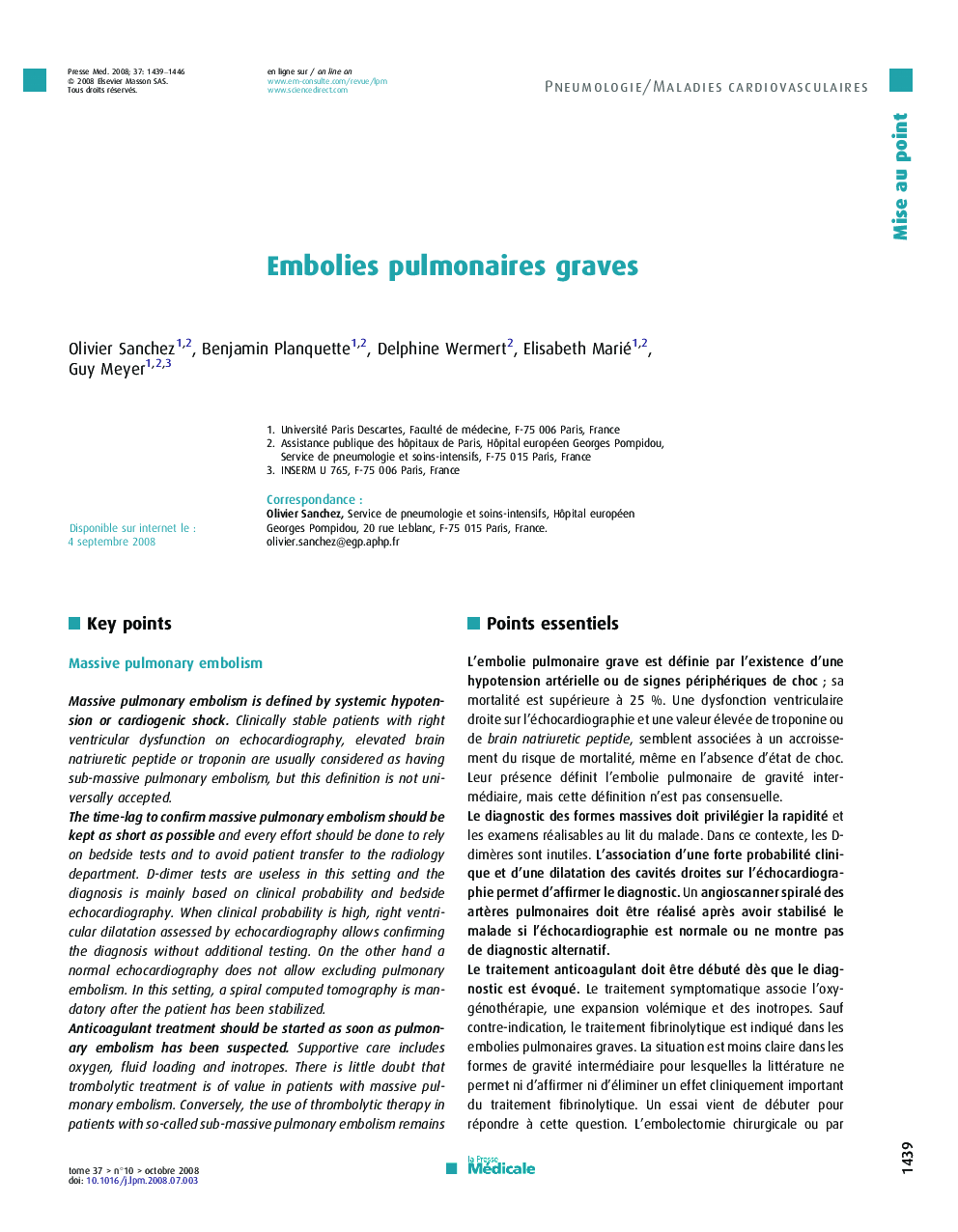 Embolies pulmonaires graves