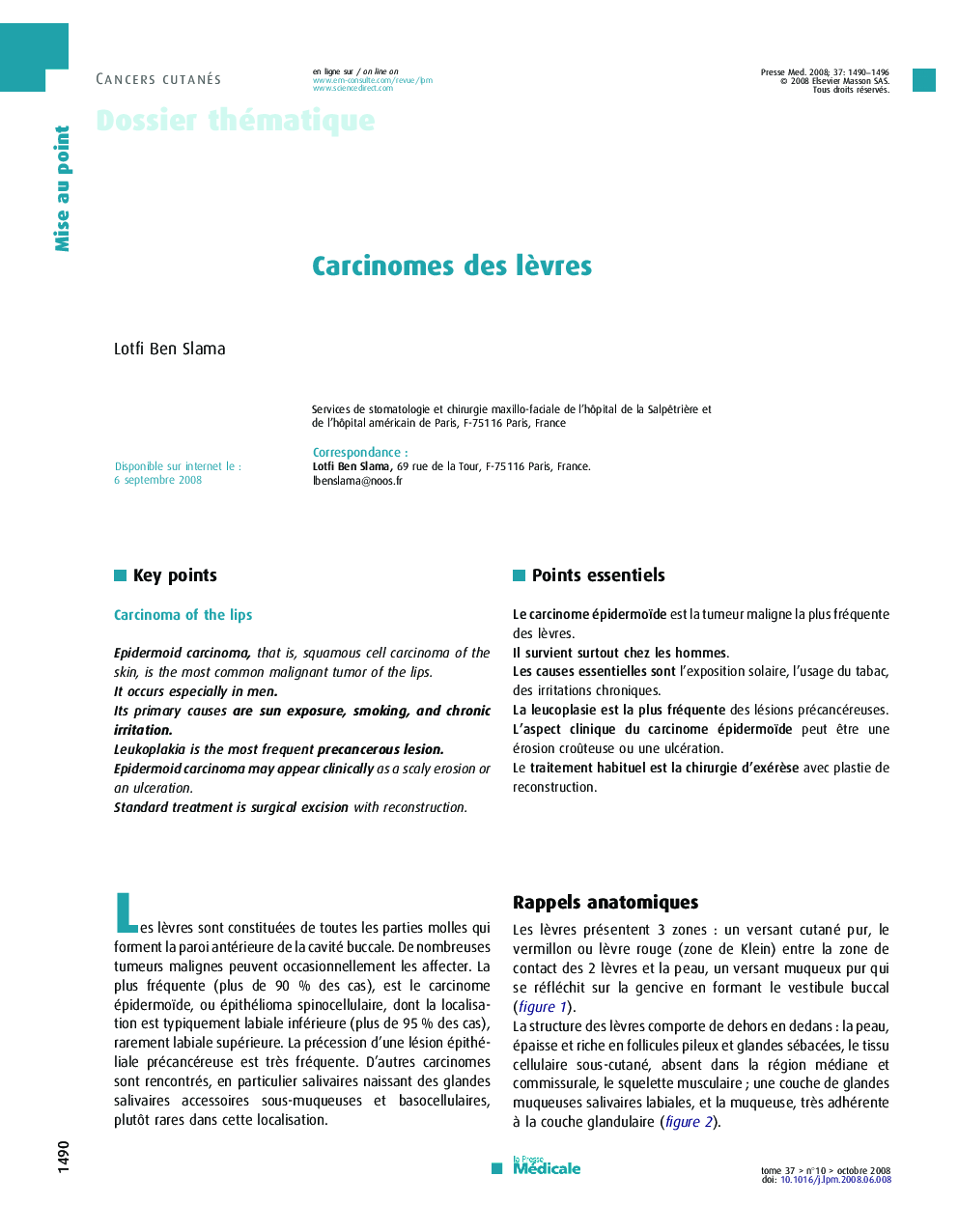 Carcinomes des lèvres