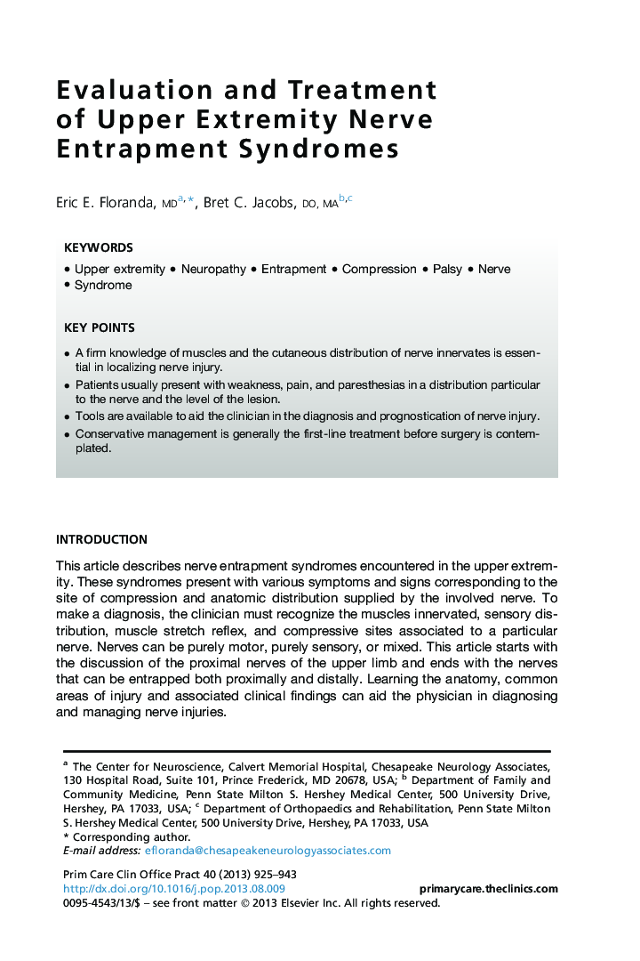 Evaluation and Treatment of Upper Extremity Nerve Entrapment Syndromes