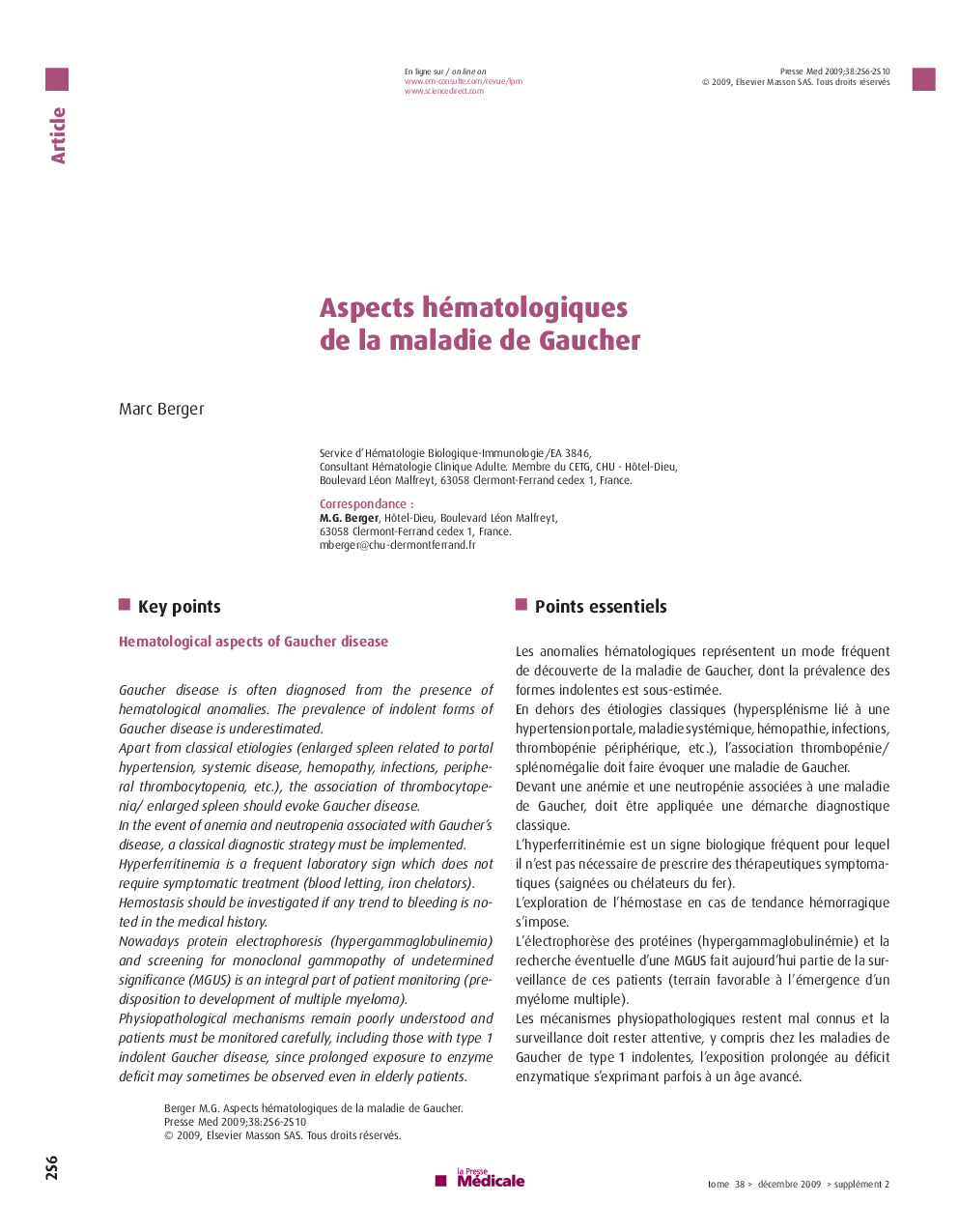 Aspects hématologiques de la maladie de Gaucher