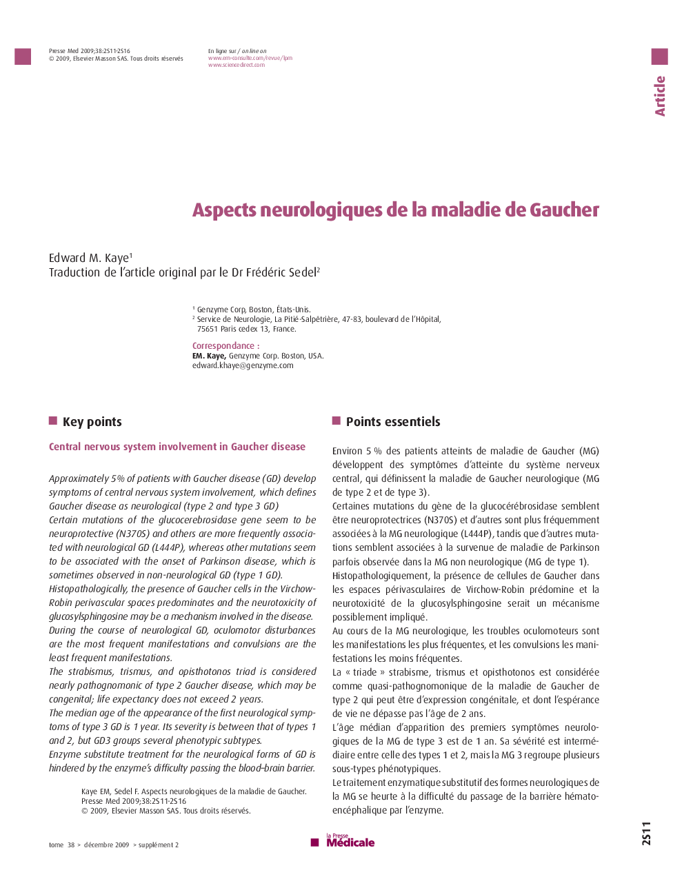 Aspects neurologiques de la maladie de Gaucher