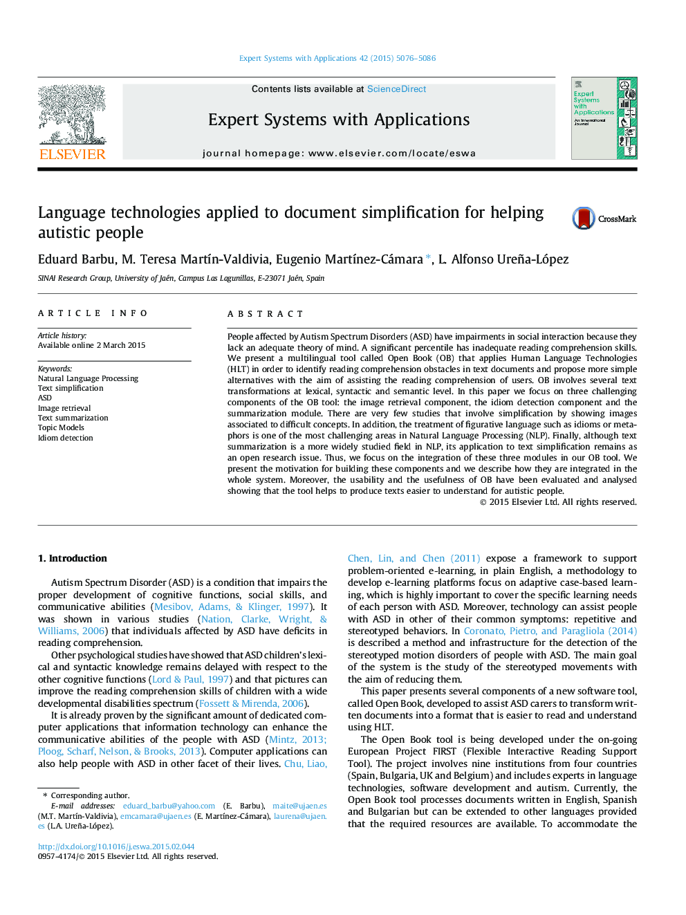 Language technologies applied to document simplification for helping autistic people