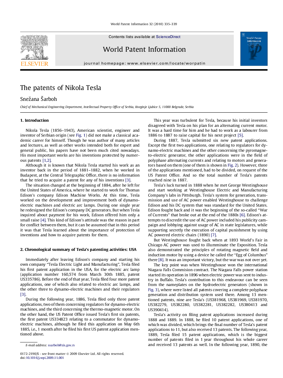 The patents of Nikola Tesla