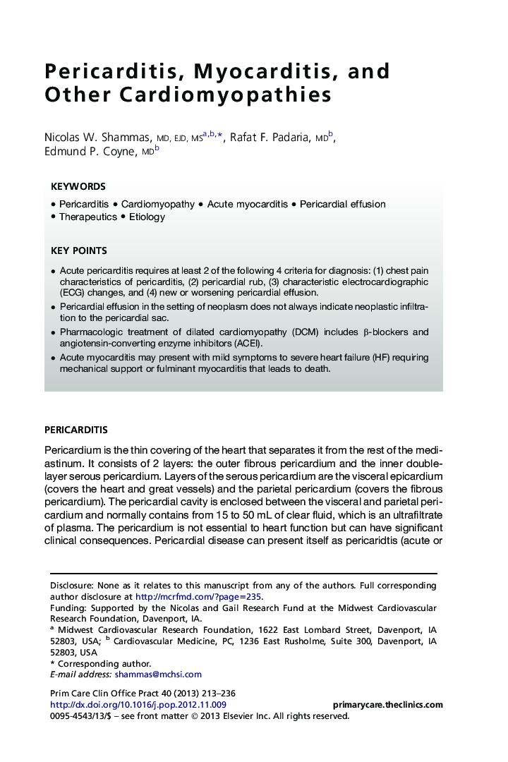 Pericarditis, Myocarditis, and Other Cardiomyopathies