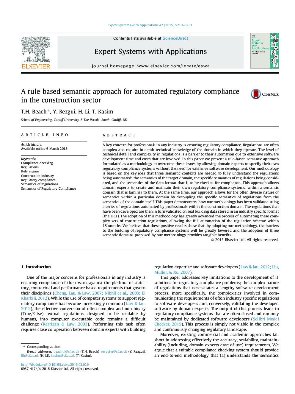 A rule-based semantic approach for automated regulatory compliance in the construction sector