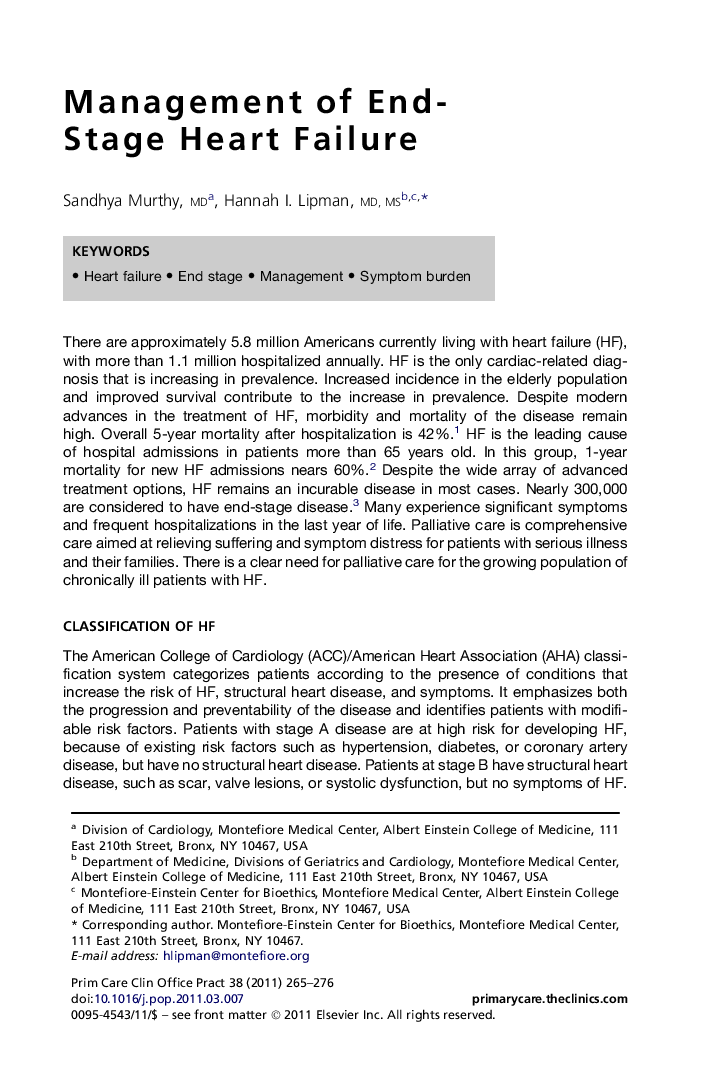 Management of End-Stage Heart Failure