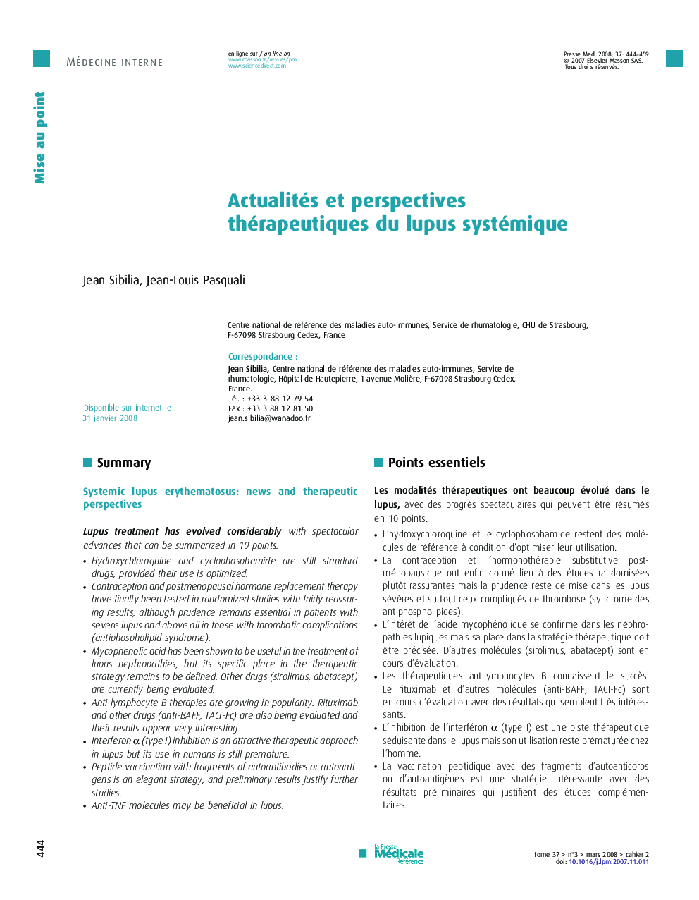 Actualités et perspectives thérapeutiques du lupus systémique